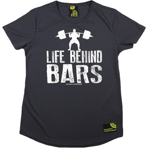 Women's SWPS - Life Behind Bars Dumbbell - Dry Fit Breathable Sports R NECK T-SHIRT