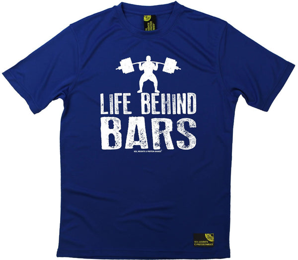 Men's Sex Weights and Protein Shakes - Life Behind Bars Dumbbell - Dry Fit Breathable Sports T-SHIRT