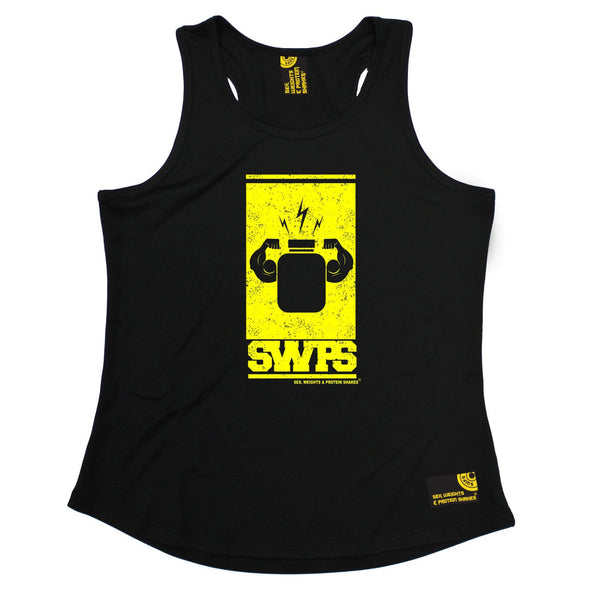 SWPS Protein Flexing Yellow Design Sex Weights And Protein Shakes Gym Girlie Training Vest