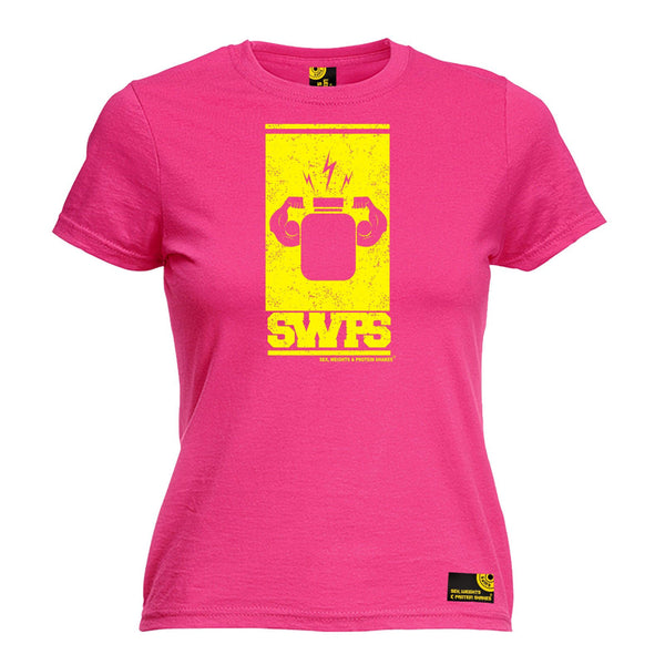 SWPS Women's Protein Flexing Yellow Design Sex Weights And Protein Shakes Gym T-Shirt
