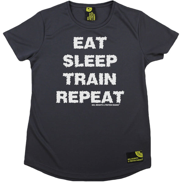 Women's SWPS - Eat Sleep Train Repeat - Dry Fit Breathable Sports R NECK T-SHIRT