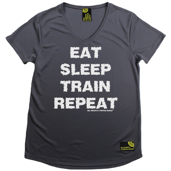 Women's SWPS - Eat Sleep Train Repeat - Dry Fit Breathable Sports V-Neck T-SHIRT