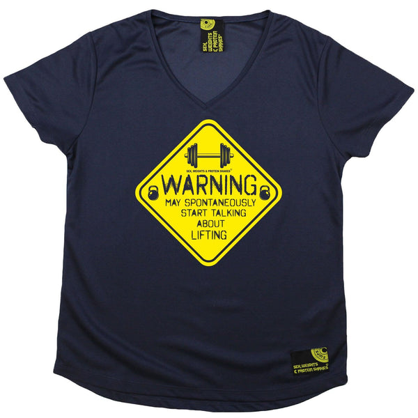 Women's SWPS - Warning May Talk About Lifting - Dry Fit Breathable Sports V-Neck T-SHIRT