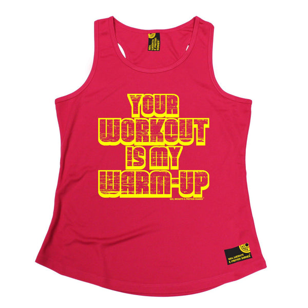 SWPS Your Workout My Warm-Up Sex Weights And Protein Shakes Gym Girlie Training Vest