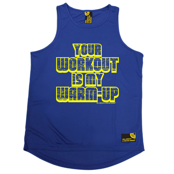 Sex Weights and Protein Shakes GYM Training Body Building -  Your Workout Is My Warm Up - MEN'S PERFORMANCE COOL VEST - SWPS Fitness Gifts